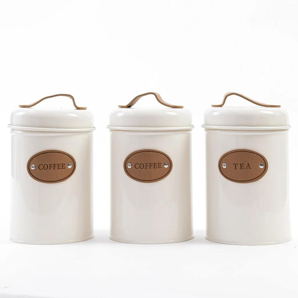 Kit 3 latas com Alça de Couro Bege