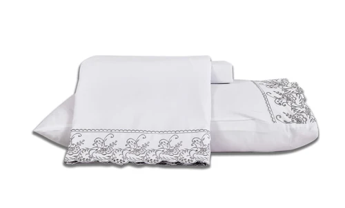 Bordado Inglês 4 peças Branco/Cinza