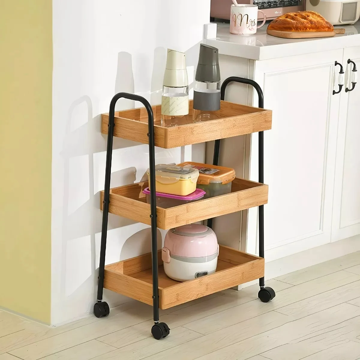 Carrinho Organizador de Bambu e Ferro