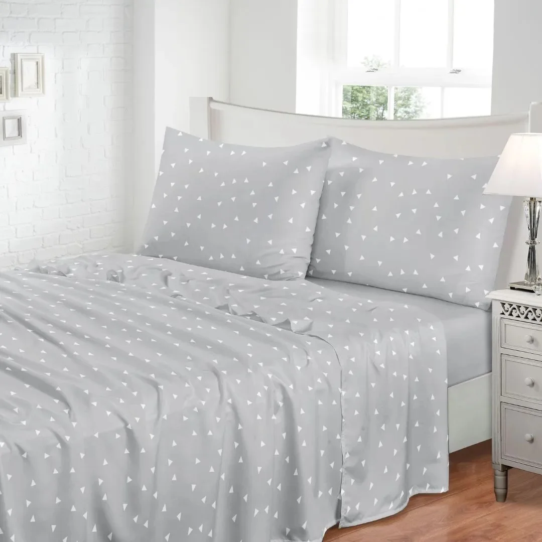 Lençol 3 peças Triângulos Cinza