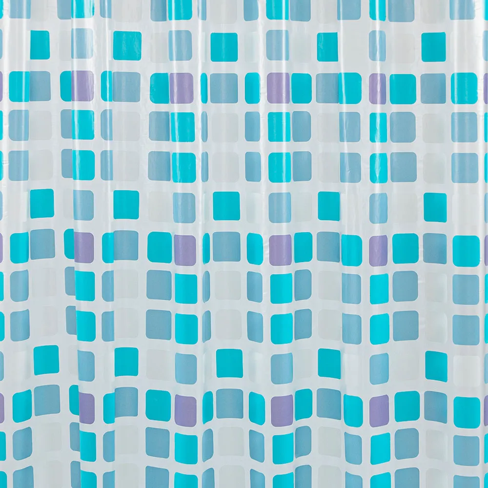 Cortina Ladrilho Azul e Branco