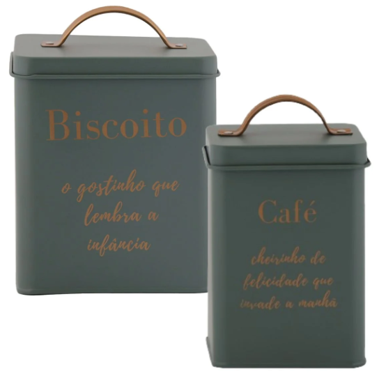 Kit 2 Latas Café e Biscoito Verde Oliva